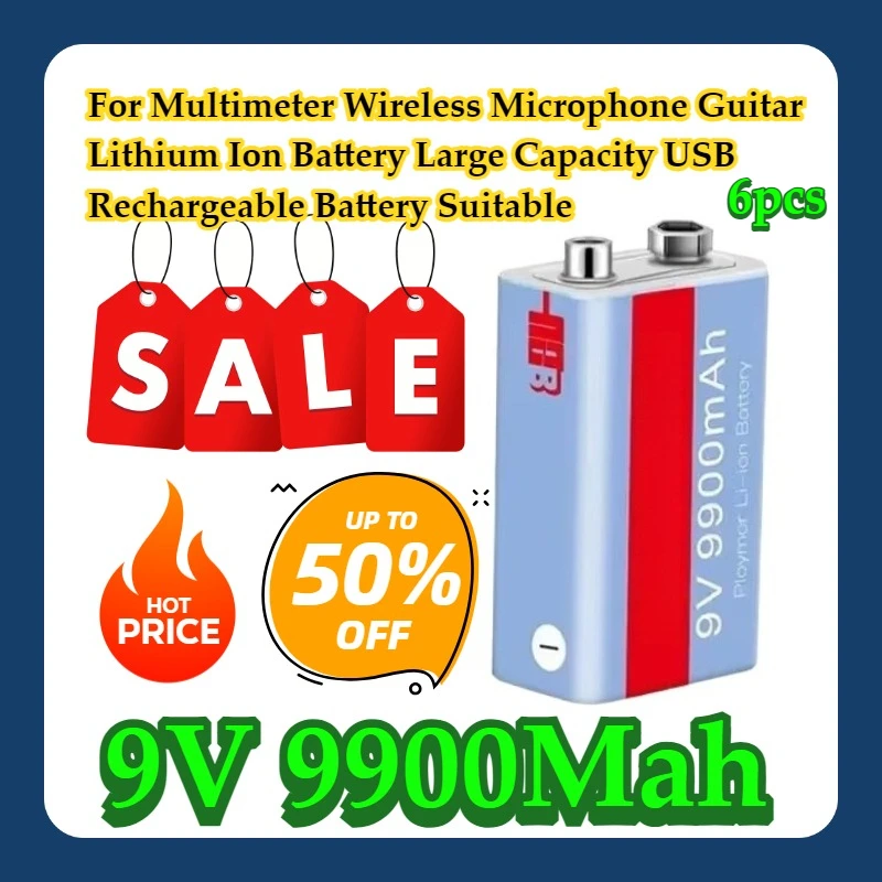 For Multimeter Wireless Microphone Guitar Lithium Ion 9V Battery 9900Mah Large Capacity USB Rechargeable Battery Suitable 6pcs
For Multimeter Wireless Microphone Guitar Lithium Ion 9V Battery 9900Mah Large Capacity USB Rechargeable Battery Suitable 6pcs