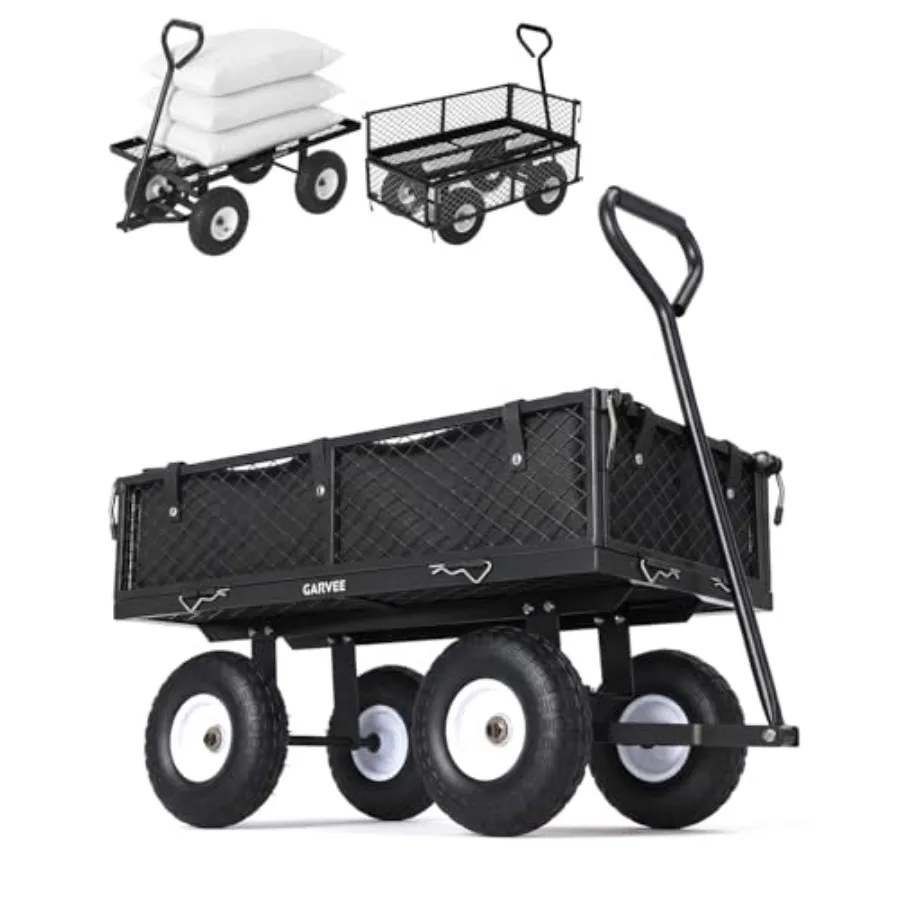 Outdoor utility cart for gardening and landscaping: heavy-duty steel, black, 400LBS capacity, 10 all-terrain pneumatic tires, r
Outdoor utility cart for gardening and landscaping: heavy-duty steel, black, 400LBS capacity, 10 all-terrain pneumatic tires, r