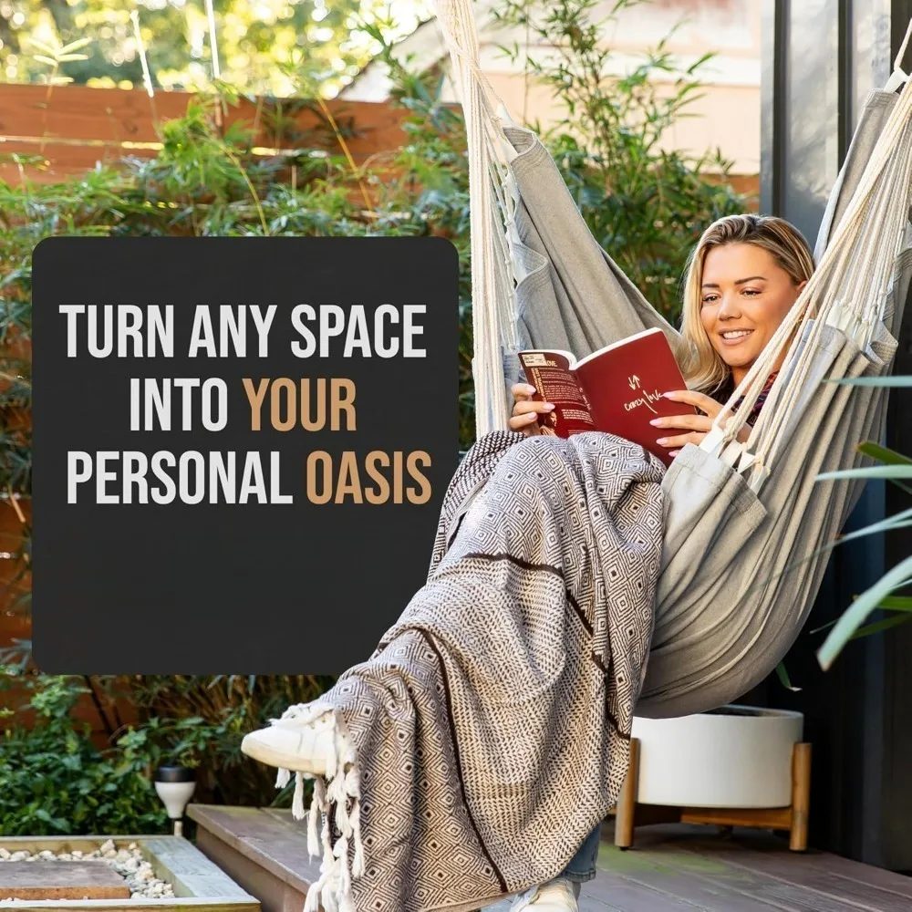 Подвесное кресло-гамак с подставкой для ног, для дома и улицы, с прочной фурнитурой, полная поддержка тела, нагрузка до 200 кг
Подвесное кресло-гамак с подставкой для ног, для дома и улицы, с прочной фурнитурой, полная поддержка тела, нагрузка до 200 кг