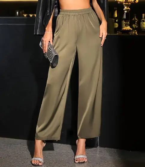 Women's Pants Summer New Fashion Elegant Casual Style Solid Color Simple Silk Satin Smooth High Waisted Wide Leg Pants
Women's Pants Summer New Fashion Elegant Casual Style Solid Color Simple Silk Satin Smooth High Waisted Wide Leg Pants