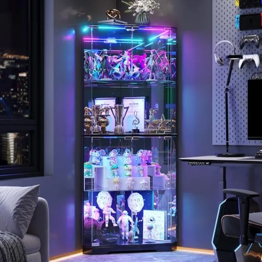 Corner Display Cabinet with Glass Doors, 64.7" Tall Curio Cabinet with RGB Lights for Collectibles, 4-Tier Showcase Display Cas
Corner Display Cabinet with Glass Doors, 64.7" Tall Curio Cabinet with RGB Lights for Collectibles, 4-Tier Showcase Display Cas
