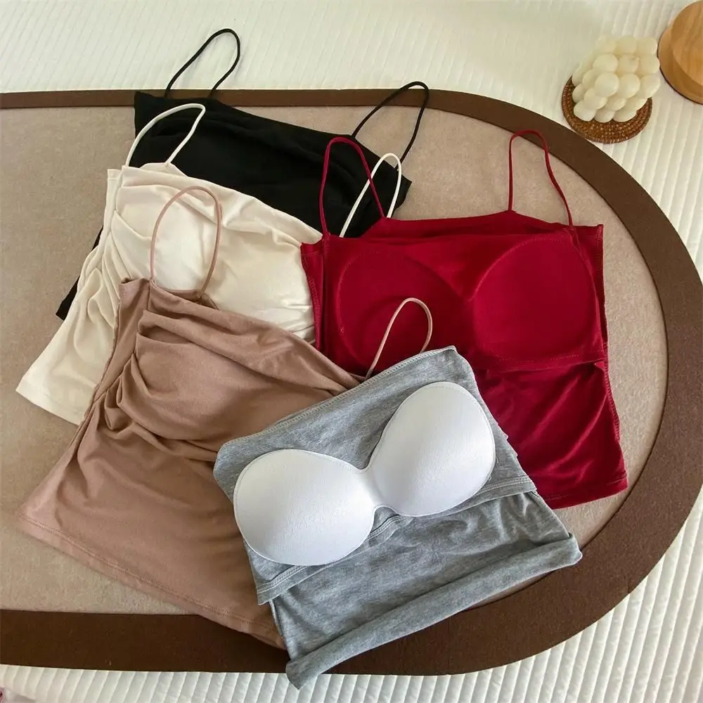 Solid Color Seamless Camisole Vest Slim Fit Pleats Design Bra with Pads Camisole Korean Style Undershirts Push Up Bra All-match
Solid Color Seamless Camisole Vest Slim Fit Pleats Design Bra with Pads Camisole Korean Style Undershirts Push Up Bra All-match
