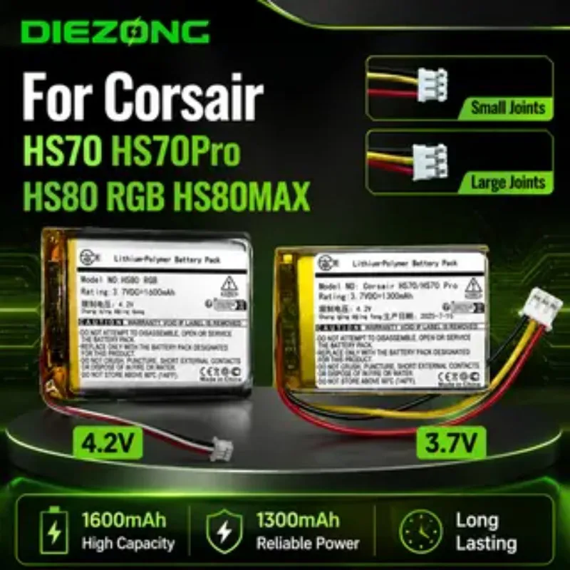 High-Quality 3.7V 1300mAh/4.2V 1600mAh Wireless Headphone Battery for Corsair HS70 HS70Pro HS80 RGB HS80MAX Fast Shipping
High-Quality 3.7V 1300mAh/4.2V 1600mAh Wireless Headphone Battery for Corsair HS70 HS70Pro HS80 RGB HS80MAX Fast Shipping