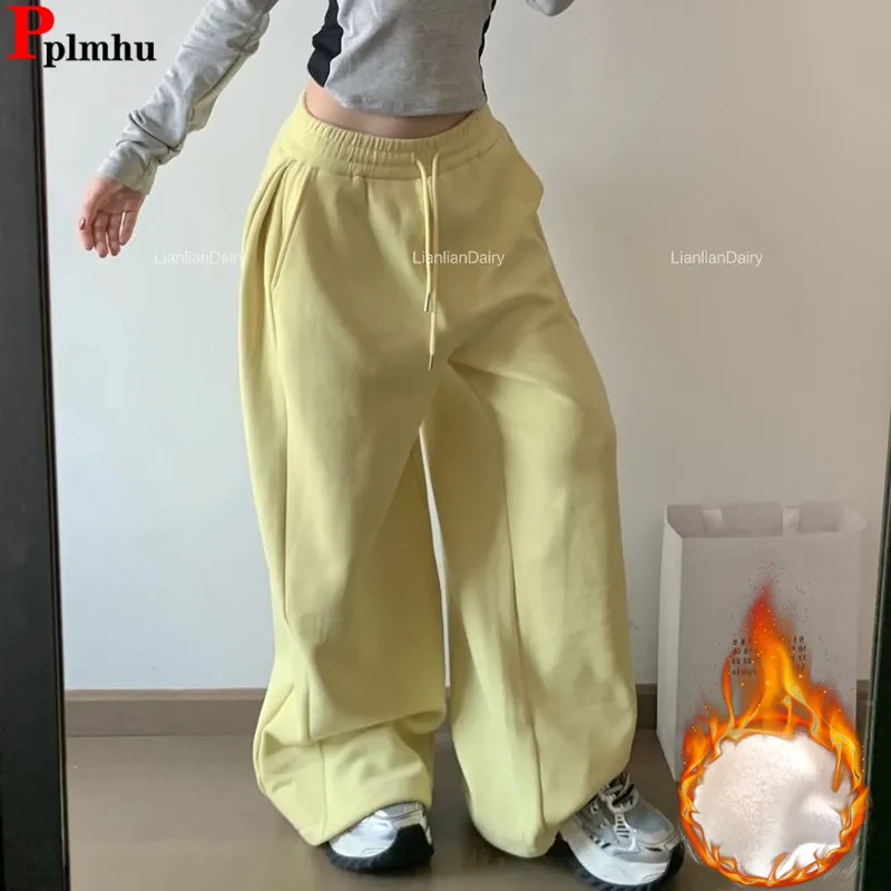 Winter Lace Up High Waist Baggy Pantalones Thicken Classic Causal Velvet Lined Wide Leg Pants Korea Fashion Warm Women Spodnie
Winter Lace Up High Waist Baggy Pantalones Thicken Classic Causal Velvet Lined Wide Leg Pants Korea Fashion Warm Women Spodnie
