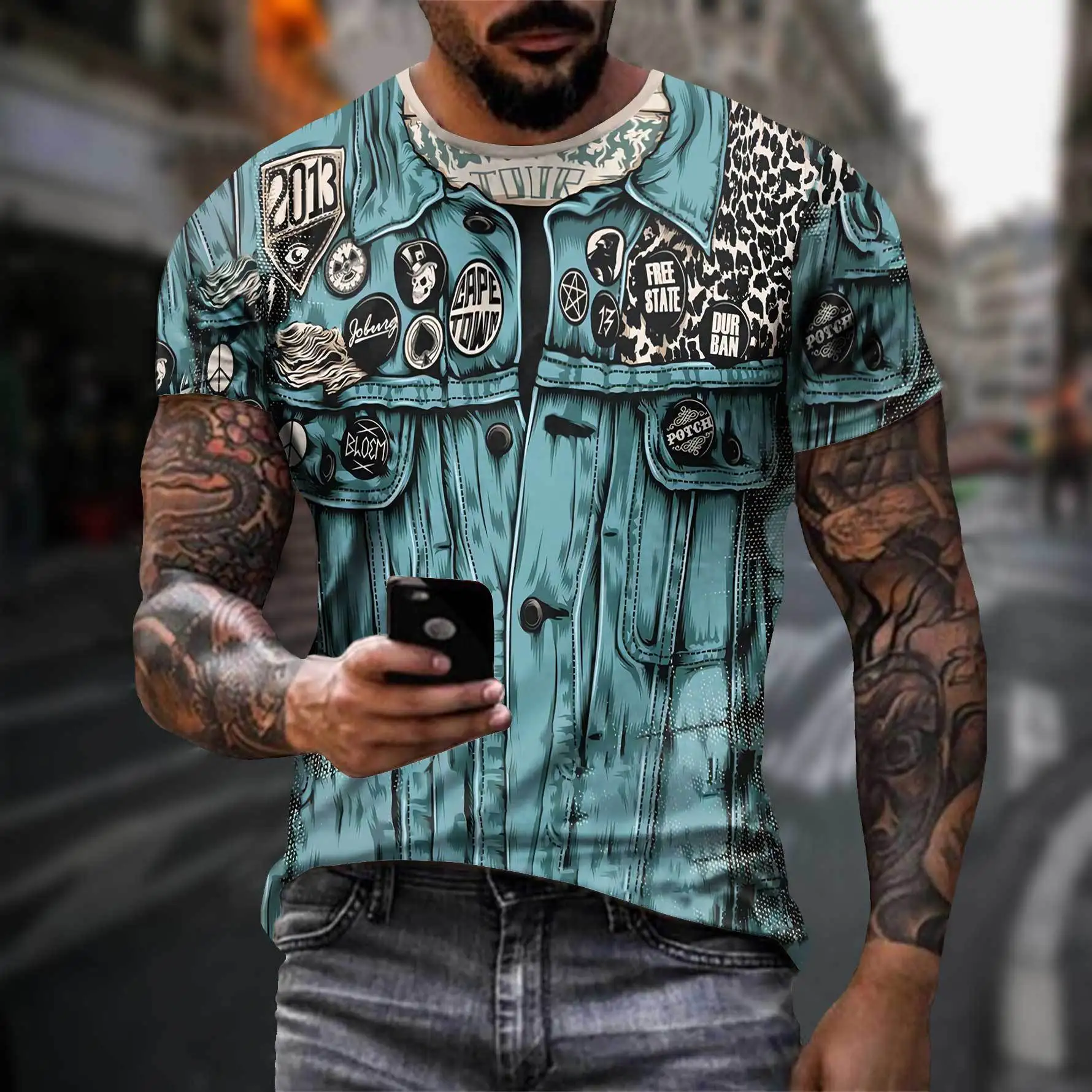Street style personalized men's clothing casual T-shirt 3D digital printing creative pattern short sleeved loose round neck top
Street style personalized men's clothing casual T-shirt 3D digital printing creative pattern short sleeved loose round neck top
