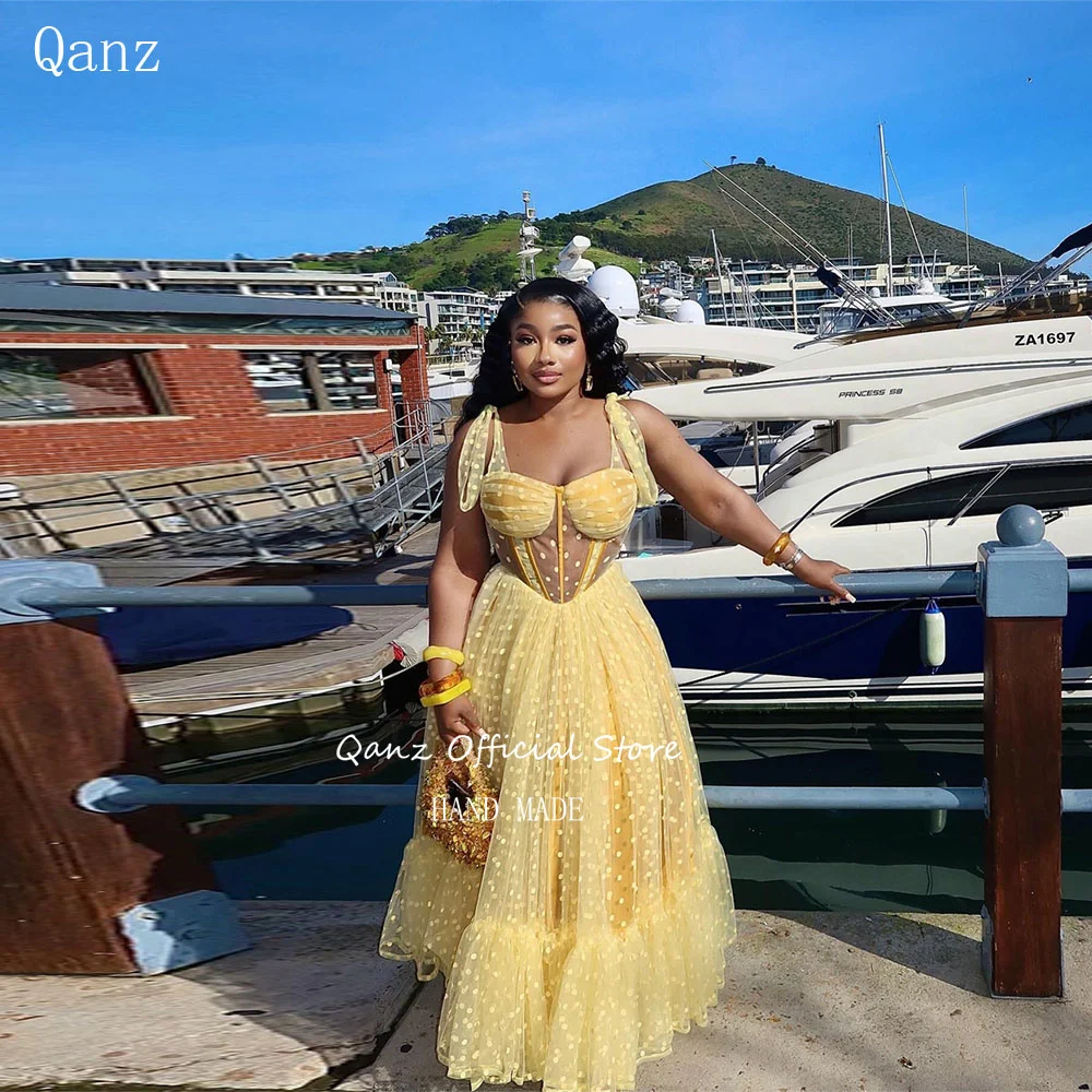 Qanz Yellow Prom Dresses Spaghetti Straps Dot Tulle Sweetheart Long Evening Dress Backless Vestidos De Fiesta Mujer Customized
Qanz Yellow Prom Dresses Spaghetti Straps Dot Tulle Sweetheart Long Evening Dress Backless Vestidos De Fiesta Mujer Customized