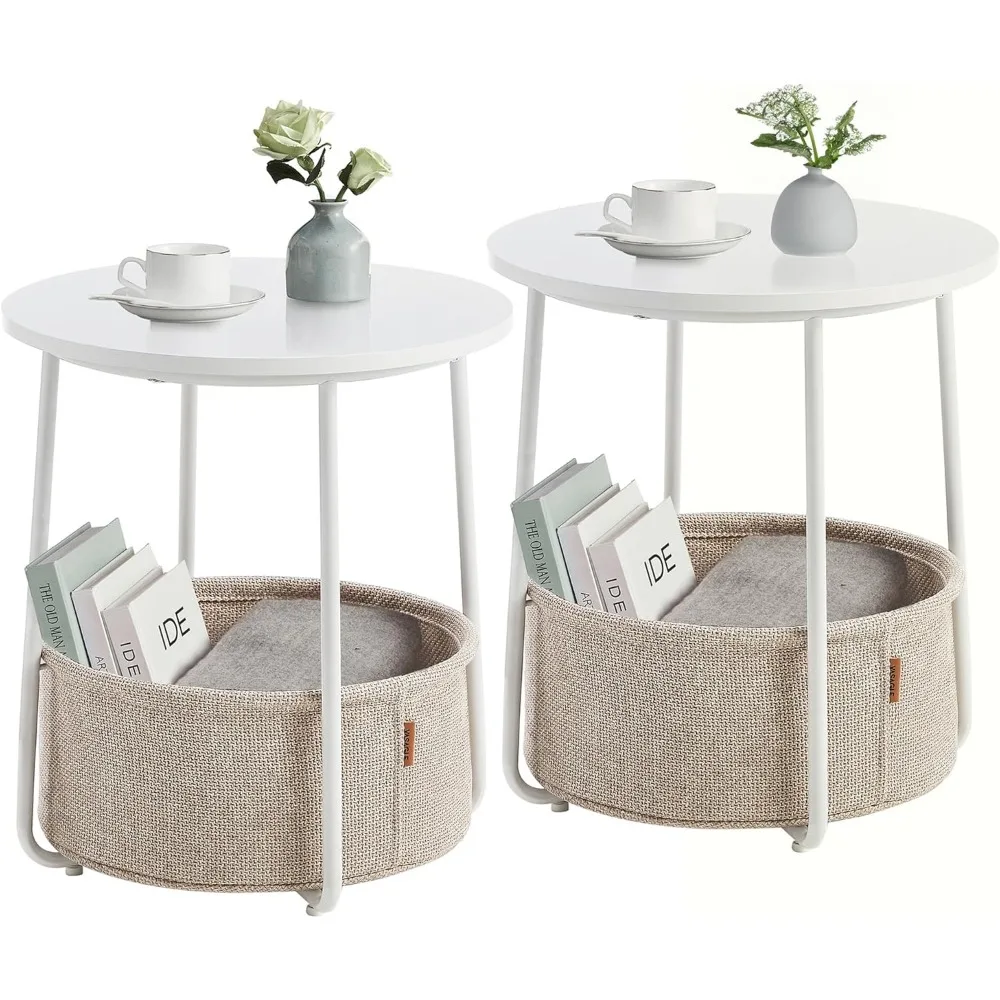Nightstands, Set of 2 Bedside Tables with Fabric Basket, Small Round Side Tables, End Tables, for Bedroom, Matte White and Came
Nightstands, Set of 2 Bedside Tables with Fabric Basket, Small Round Side Tables, End Tables, for Bedroom, Matte White and Came