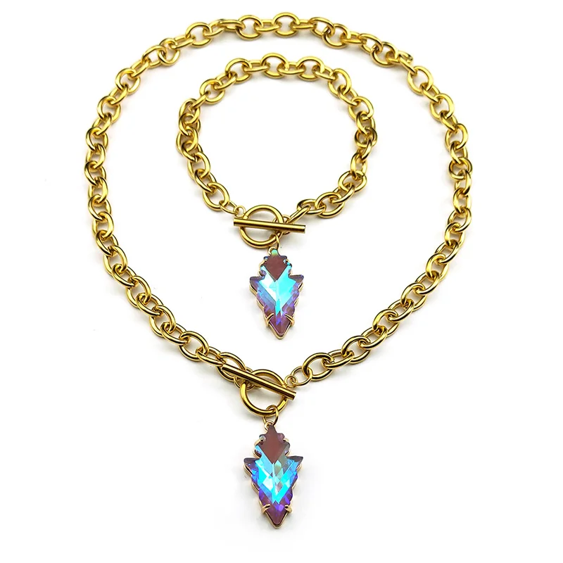 Colorful Glass Geometrical Pendant Jewelry Sets For Women Men Stainless Steel Gold Color Choker Vintage Necklace Bracelet Sets
Colorful Glass Geometrical Pendant Jewelry Sets For Women Men Stainless Steel Gold Color Choker Vintage Necklace Bracelet Sets
