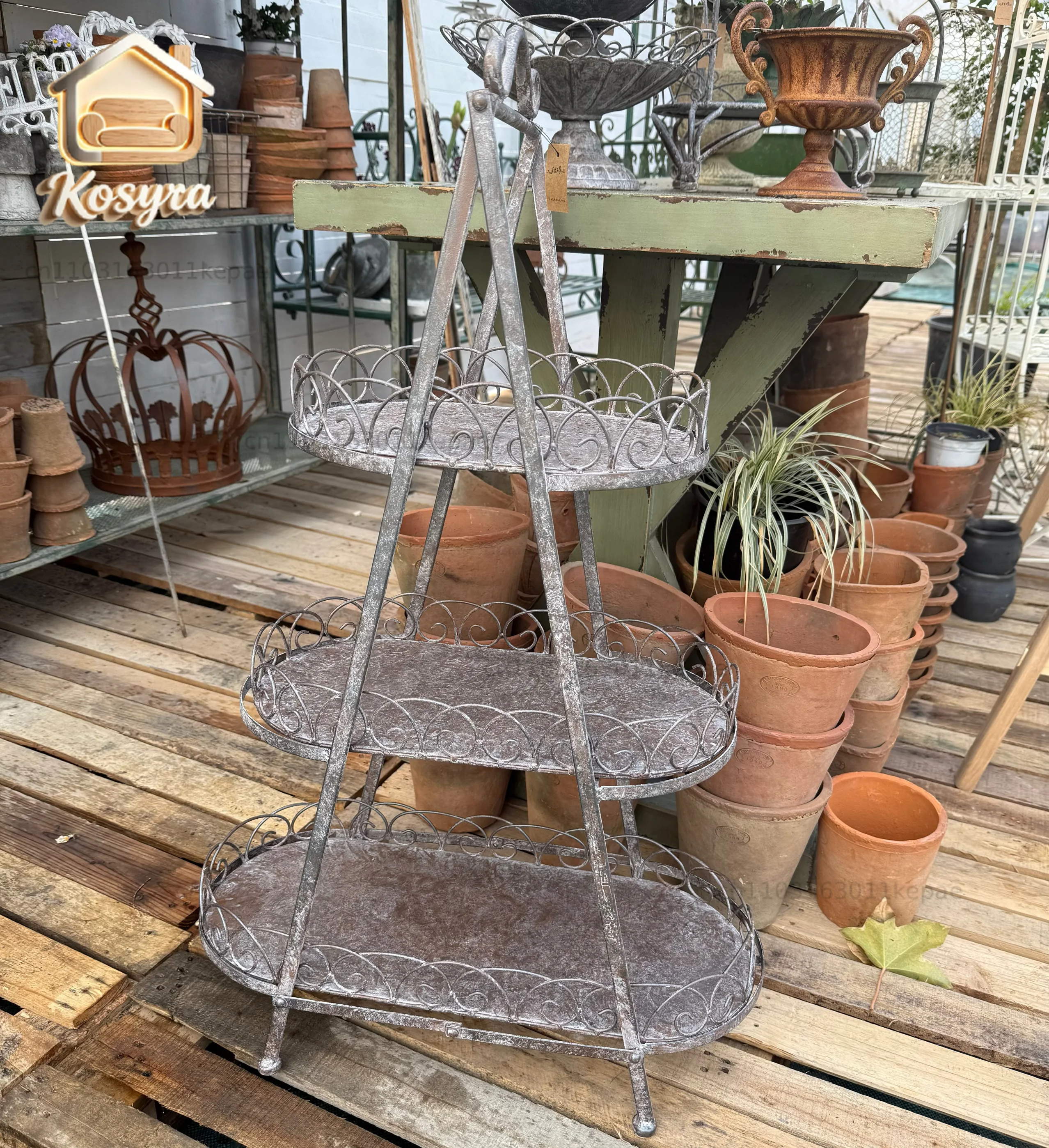 Vintage Metal 3-Tier Display Stand, Gray, Decorative Scrollwork Design, Foldable Plant Stand, 21.6x10.6x35.4 Inch
Vintage Metal 3-Tier Display Stand, Gray, Decorative Scrollwork Design, Foldable Plant Stand, 21.6x10.6x35.4 Inch