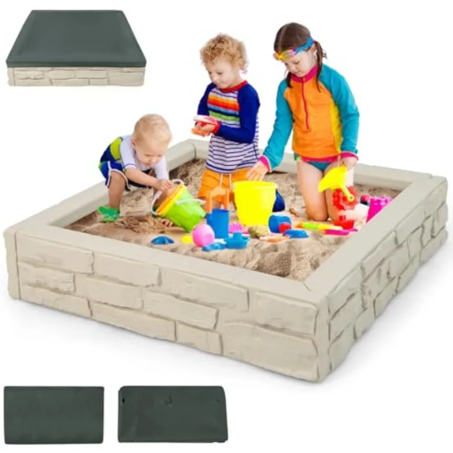 Backyard sandbox with cover: 47x47 inch square sand pit white Oxford liner with bottom drainage HDPE all-weather resistant mate
Backyard sandbox with cover: 47x47 inch square sand pit white Oxford liner with bottom drainage HDPE all-weather resistant mate