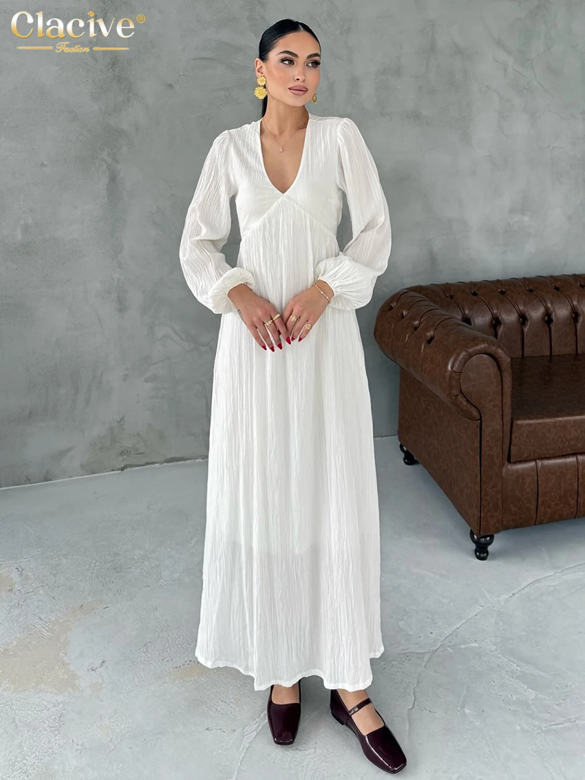 Clacive Fashion Loose White Women's Dress 2025 Sexy V-Neck Long Sleeve Ankle Length Dresses Elegant Classic Pleated Female Dress
Clacive Fashion Loose White Women's Dress 2025 Sexy V-Neck Long Sleeve Ankle Length Dresses Elegant Classic Pleated Female Dress