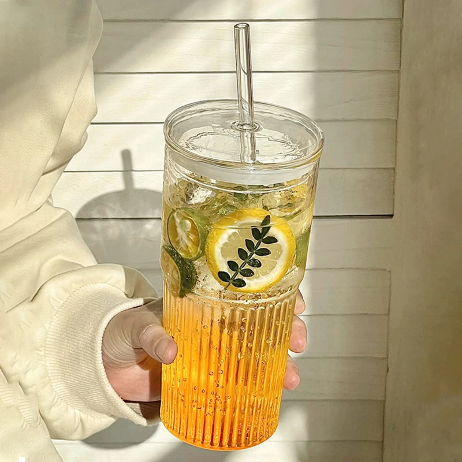 Transparent 450/600ml Striped Glass Cup with Lid and Straw - Stylish Ice Coffee Mug, Tea Cup, Juice Glass, Milk and Water Cup -
Transparent 450/600ml Striped Glass Cup with Lid and Straw - Stylish Ice Coffee Mug, Tea Cup, Juice Glass, Milk and Water Cup -