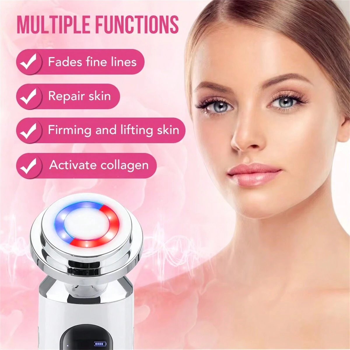 Ultrasonic RF Beauty Device with Red-Blue LED Photon Therapy Microcurrent Facial Massager&Ion Cleansing,Anti-Aging SkincareTools
Ultrasonic RF Beauty Device with Red-Blue LED Photon Therapy Microcurrent Facial Massager&Ion Cleansing,Anti-Aging SkincareTools