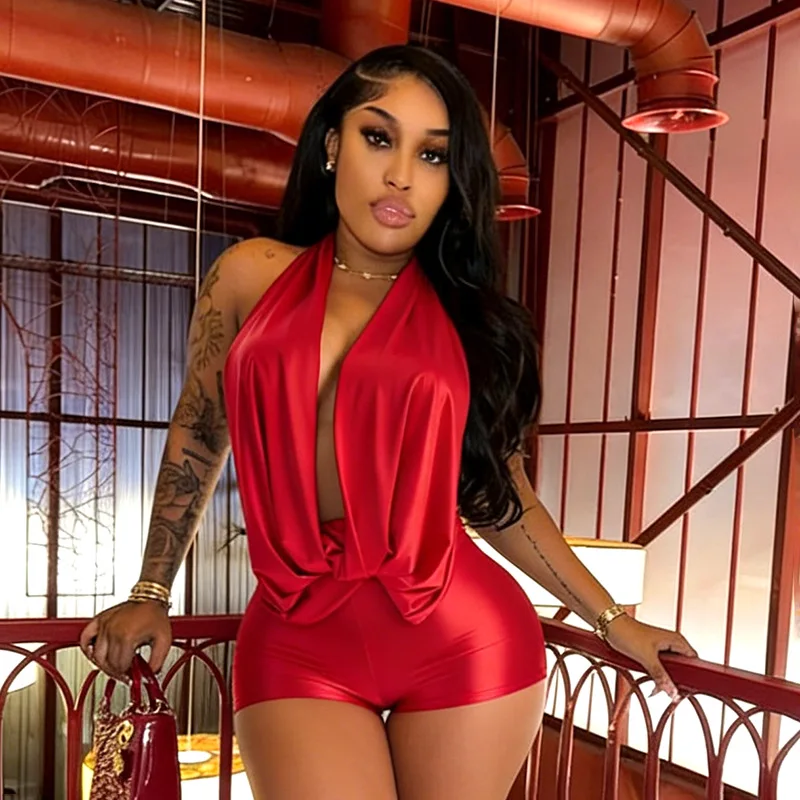 Summer Sexy Women Clothes Sleeveless Jumpsuit Ruched Halter V Neck Lace-up Backless One Piece Romper for Midnight Party Clubwear
Summer Sexy Women Clothes Sleeveless Jumpsuit Ruched Halter V Neck Lace-up Backless One Piece Romper for Midnight Party Clubwear