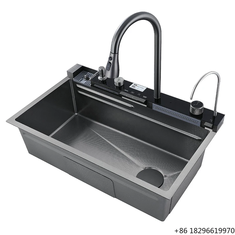 New Design Digital Display Stainless Steel Kitchen Sink Nano Black Cup Rinser Four Holes Handmade Smart Single Bowl Square Shape
New Design Digital Display Stainless Steel Kitchen Sink Nano Black Cup Rinser Four Holes Handmade Smart Single Bowl Square Shape