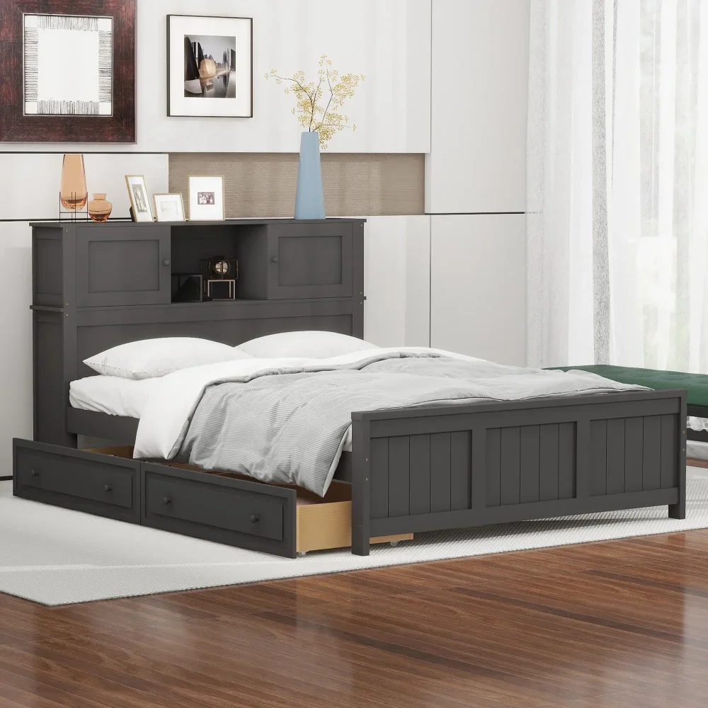 Wood Full Size Platform Bed with Storage Headboard and 2 Drawers, Sliding Door for Kids, Gray Full size Children Beds
Wood Full Size Platform Bed with Storage Headboard and 2 Drawers, Sliding Door for Kids, Gray Full size Children Beds