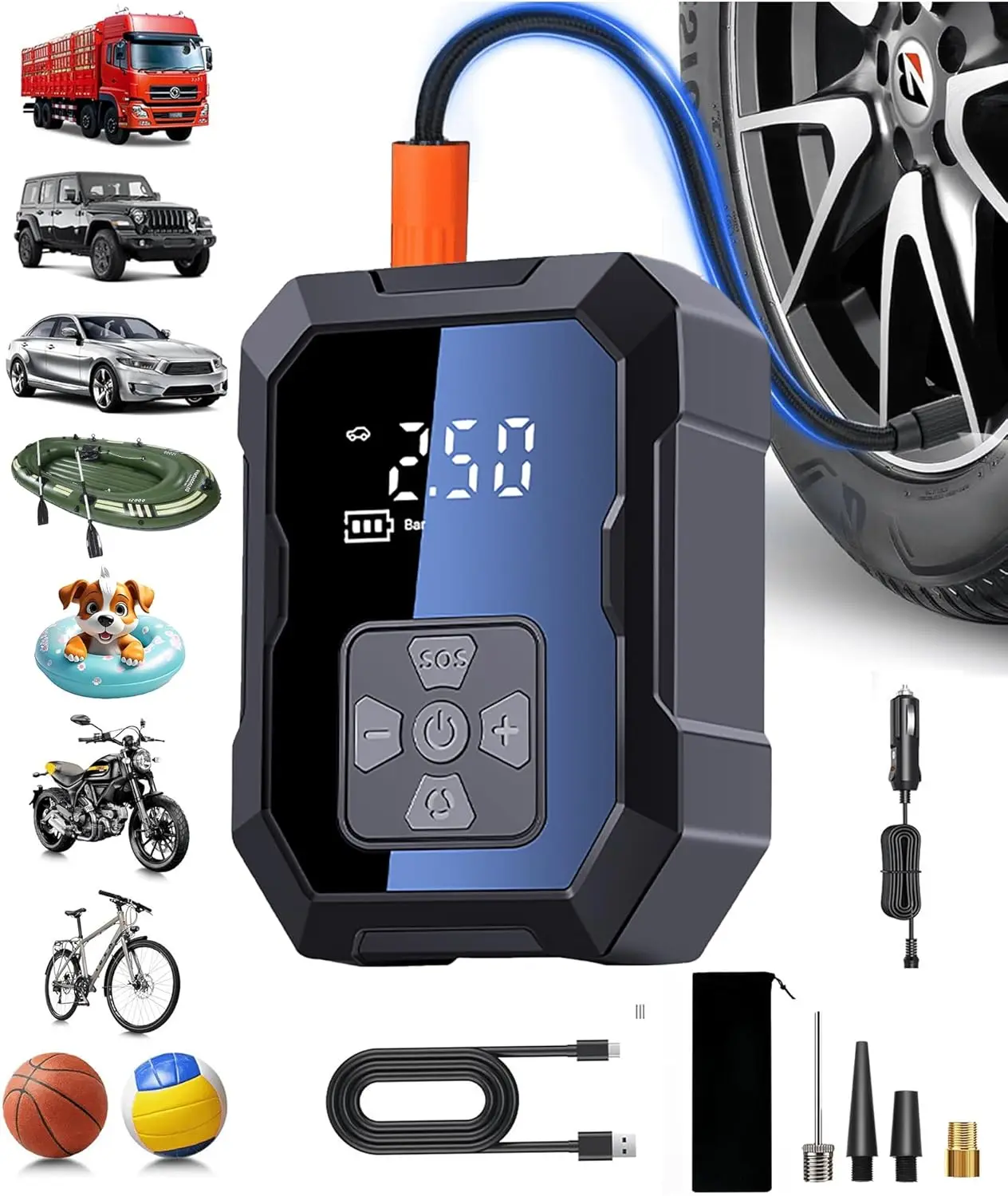 Tire Inflator Portable Air Compressor for Car, Ball Basketball Pump for Sports Balls Auto for Car Tires Bicycle w Gauge Values
Tire Inflator Portable Air Compressor for Car, Ball Basketball Pump for Sports Balls Auto for Car Tires Bicycle w Gauge Values