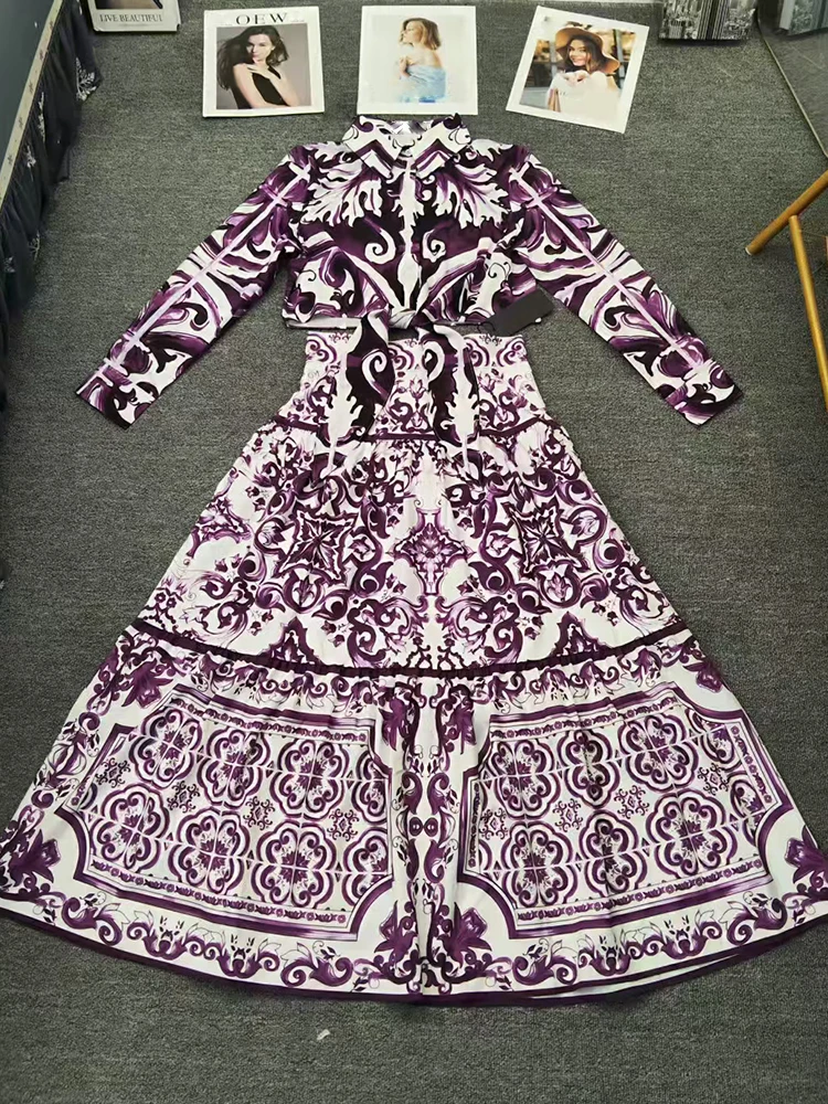 A two-piece set of retro geometric printed short shirts and a high-waisted A-line skirt for women's wear in the autumn of 2025
A two-piece set of retro geometric printed short shirts and a high-waisted A-line skirt for women's wear in the autumn of 2025