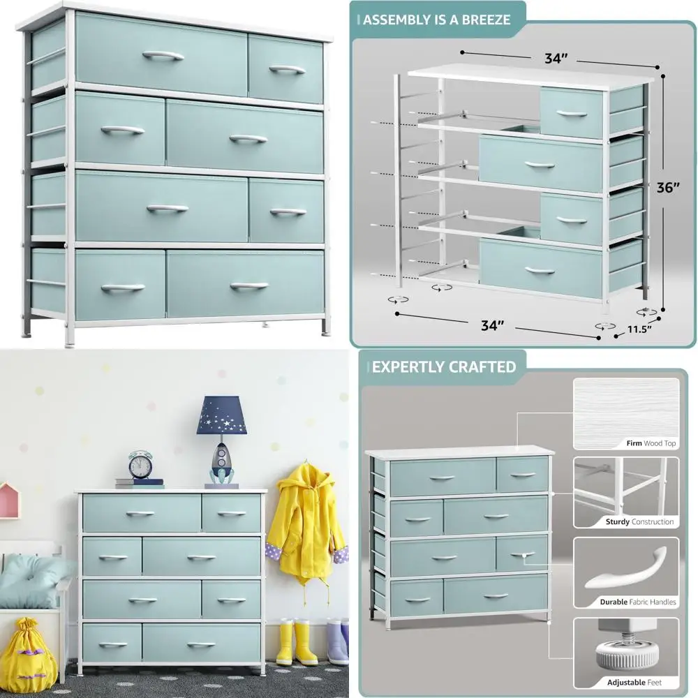 8-Drawer Storage Chest for Kids, Teens, and Bedrooms - Steel Frame, Wooden Top, Aqua Fabric Bins
8-Drawer Storage Chest for Kids, Teens, and Bedrooms - Steel Frame, Wooden Top, Aqua Fabric Bins
