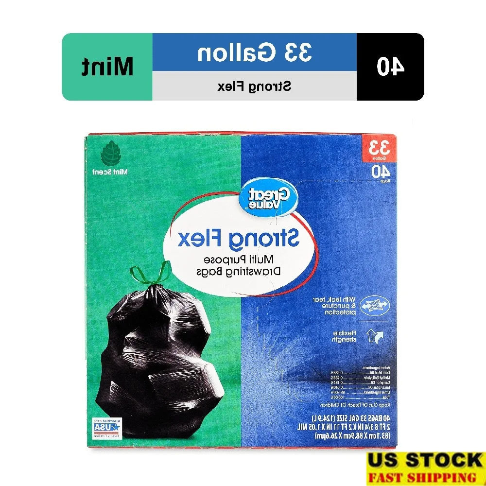 33 Gallon Scented Kitchen Trash Bags 40 Count Mint Drawstring Closure Puncture Tear Resistant Household Garbage Bags 
33 Gallon Scented Kitchen Trash Bags 40 Count Mint Drawstring Closure Puncture Tear Resistant Household Garbage Bags