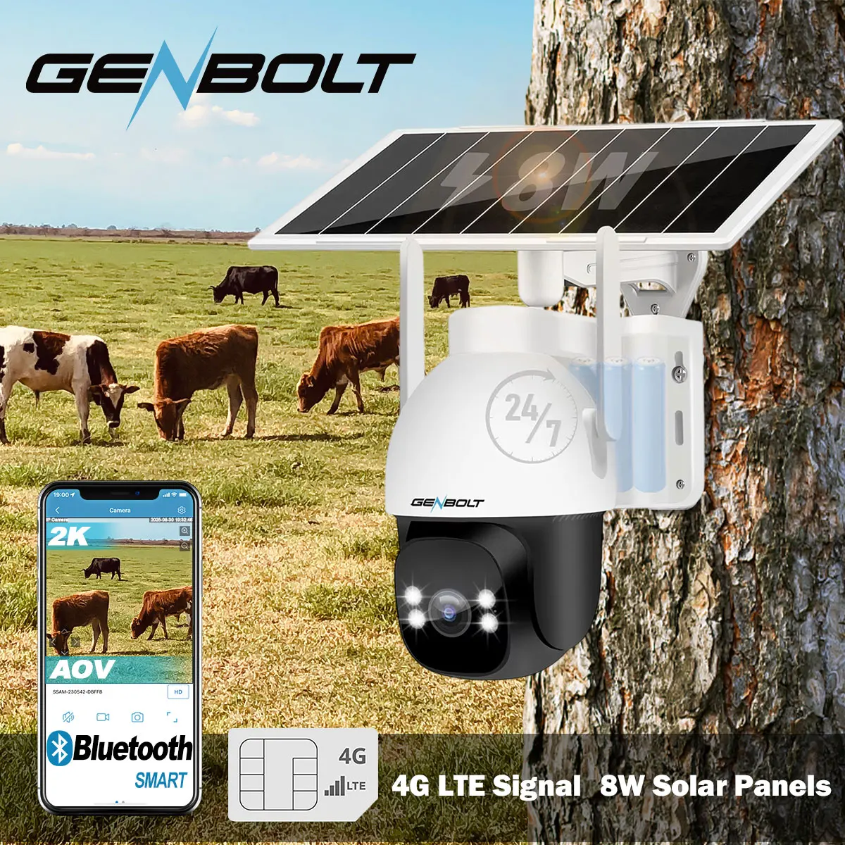 GENBOLT 4G LTE Солнечная камера для улицы, беспроводная камера видеонаблюдения без Wi-Fi со 100% беспроводной связью, аккумулятор 15600 мАч, 3 МП 2K цветное ночное видение, AOV
GENBOLT 4G LTE Солнечная камера для улицы, беспроводная камера видеонаблюдения без Wi-Fi со 100% беспроводной связью, аккумулятор 15600 мАч, 3 МП 2K цветное ночное видение, AOV