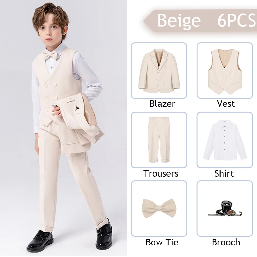 Kids Wedding Tuxedo Solid Suit Set 7PCS Jacket Suit Formal Child Boys Clothes Beige Blazer+Vest+Shirt+Trousers+Accessory 
Kids Wedding Tuxedo Solid Suit Set 7PCS Jacket Suit Formal Child Boys Clothes Beige Blazer+Vest+Shirt+Trousers+Accessory