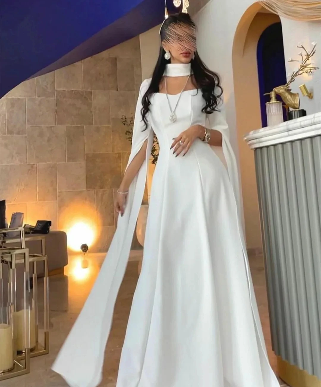 Elegant A-Line Evening Dresses With Sleeve Side Slit Floor Length Long Crepe High Neck Formal Party Dresses Women Prom Gowns
Elegant A-Line Evening Dresses With Sleeve Side Slit Floor Length Long Crepe High Neck Formal Party Dresses Women Prom Gowns