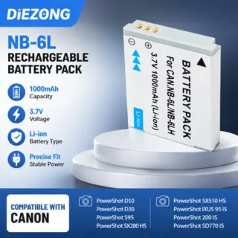 3.7V 1000mAh NB-6L NB6L Camera Battery for Canon PowerShot D10 D30 S95 SX280 SX510 HS IXUS 95IS 200 25IS SD770 IS Batteries
3.7V 1000mAh NB-6L NB6L Camera Battery for Canon PowerShot D10 D30 S95 SX280 SX510 HS IXUS 95IS 200 25IS SD770 IS Batteries