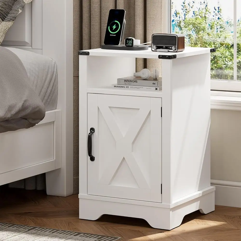 Rustic Wooden Nightstand with Charging Station, Storage Cabinet, and Shelf for Bedroom or Living Room, White
Rustic Wooden Nightstand with Charging Station, Storage Cabinet, and Shelf for Bedroom or Living Room, White
