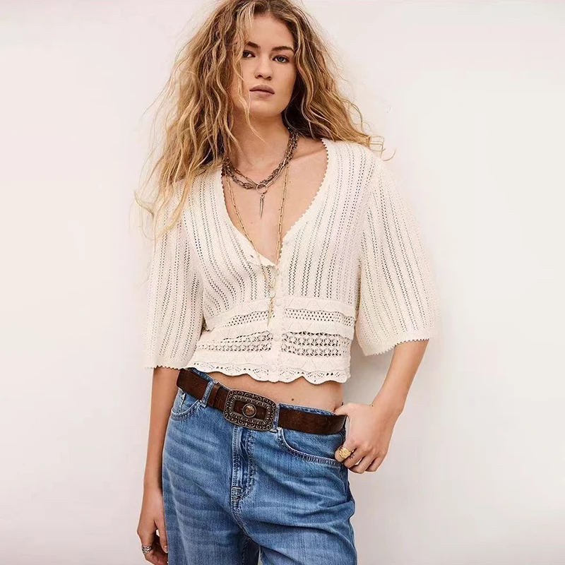 Summer New Style Women's Light Weight Knitted Hollow out Simple Elegance Open Cardigan Vest Top in Beige Cotton Blend Fabric
Summer New Style Women's Light Weight Knitted Hollow out Simple Elegance Open Cardigan Vest Top in Beige Cotton Blend Fabric