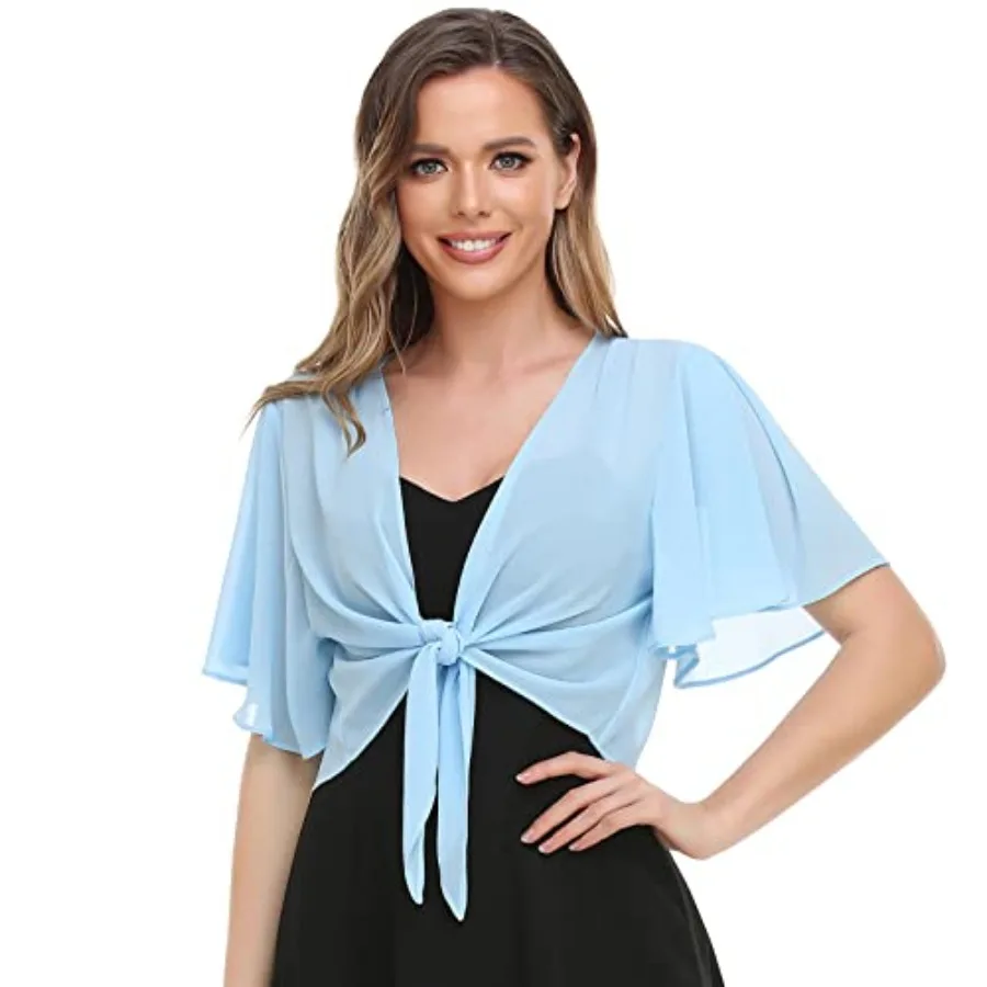 Womens Shrug Chiffon Shawl Wraps Open Front Tie Top Cardigan for Evening Dress
Womens Shrug Chiffon Shawl Wraps Open Front Tie Top Cardigan for Evening Dress