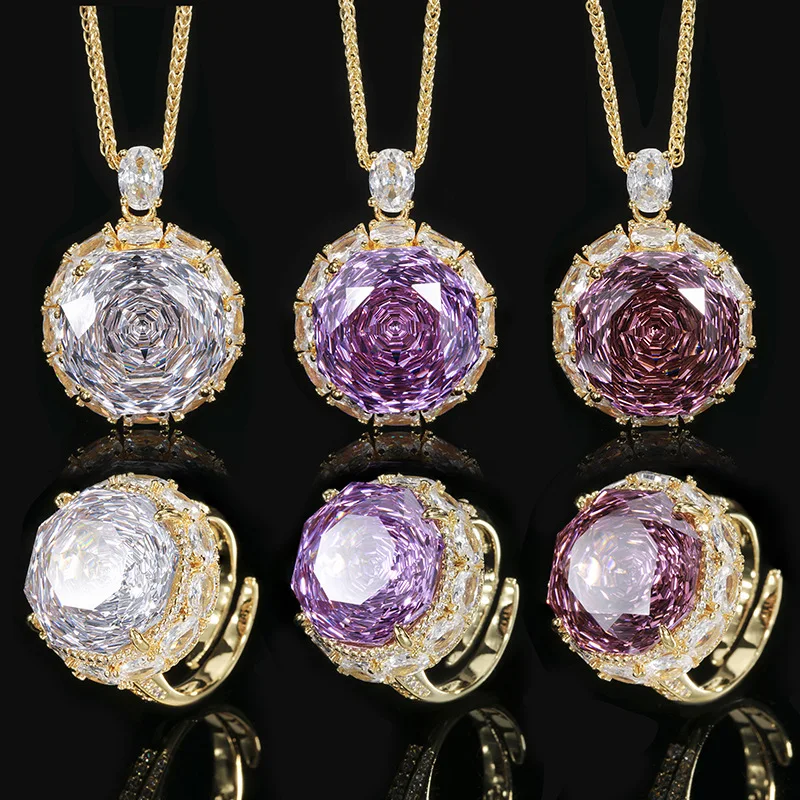 Adjustable Luxury Rose Flower Style Jewelry Circular Purple Gemstone Pendant Necklace Ring for Women Fashion Jewelry Party Gift
Adjustable Luxury Rose Flower Style Jewelry Circular Purple Gemstone Pendant Necklace Ring for Women Fashion Jewelry Party Gift