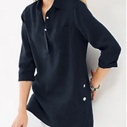 Women's 2025 New Spring/Summer Solid-color Shirt with Cotton and Linen Pockets Buttons Three-quarter Sleeves and Irregular Shape
Women's 2025 New Spring/Summer Solid-color Shirt with Cotton and Linen Pockets Buttons Three-quarter Sleeves and Irregular Shape