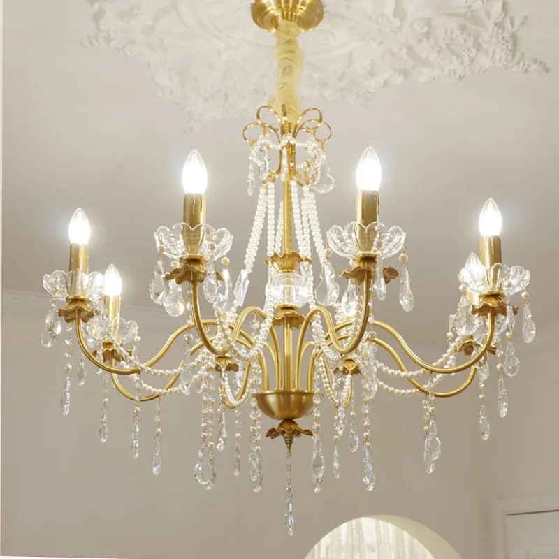 American retro pearl light luxury dining room bedroom chandelier European all-copper living room lamps French crystal chandelier
American retro pearl light luxury dining room bedroom chandelier European all-copper living room lamps French crystal chandelier