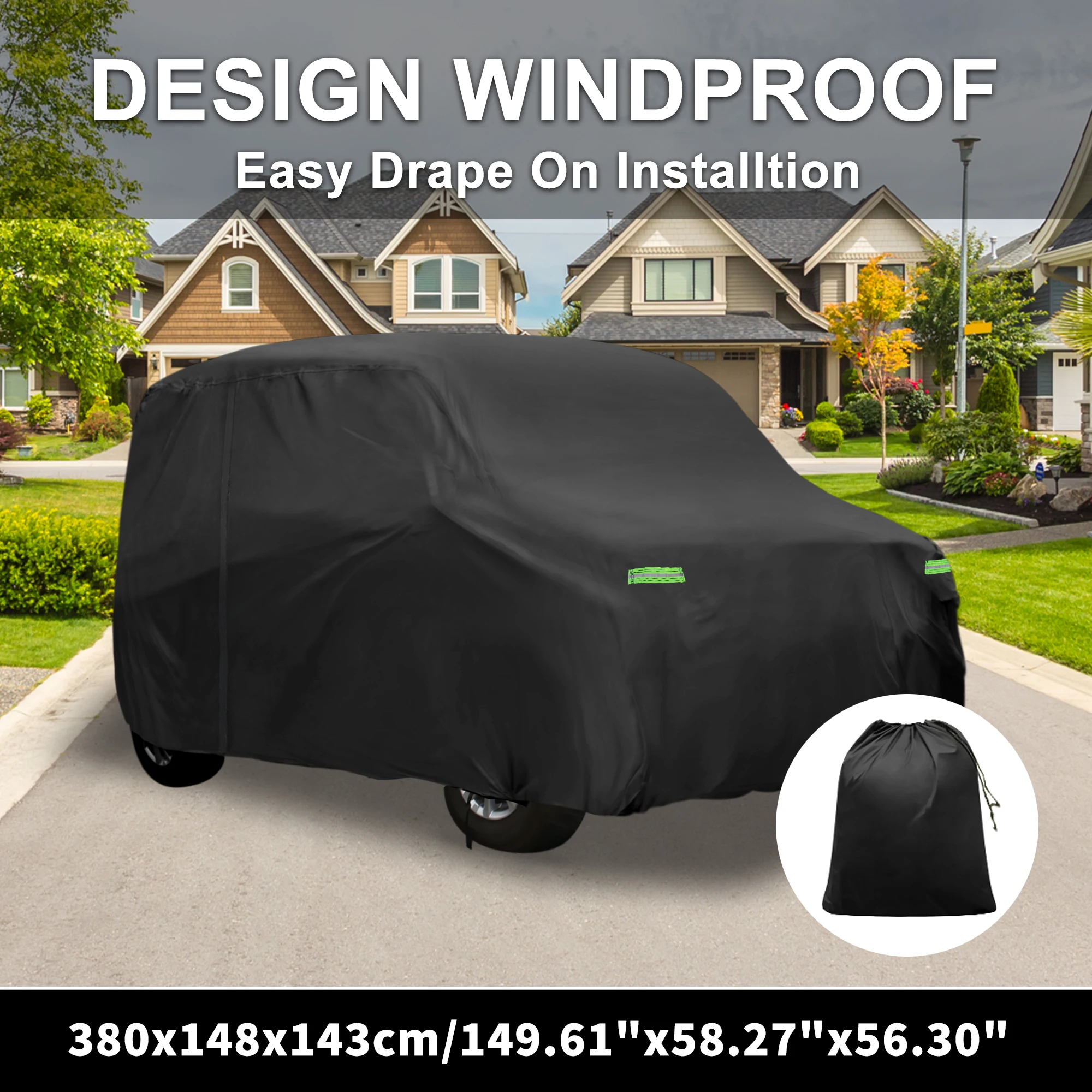 X Autohaux 380x148x143cm Waterproof Car Cover Aluminum Film Car Outdoor Full Car Cover with Windproof Rope Hook Black
X Autohaux 380x148x143cm Waterproof Car Cover Aluminum Film Car Outdoor Full Car Cover with Windproof Rope Hook Black