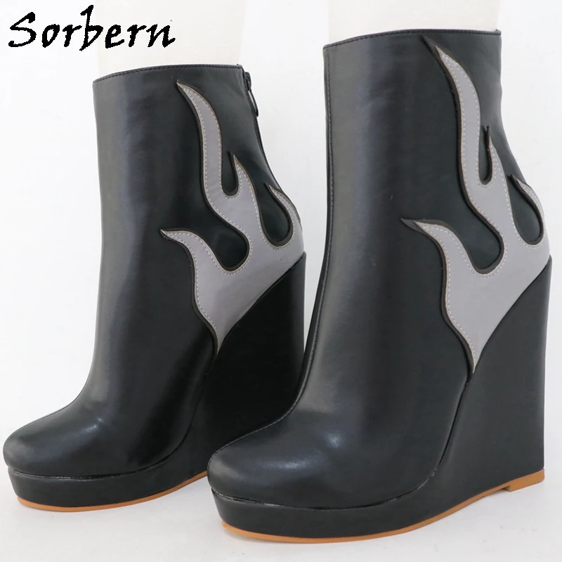 Sorbern Unisex Style Women Boots Ankle High Flames Rear Zipper Custom 15Cm Wedge High Heels Low Platform Short Booties
Sorbern Unisex Style Women Boots Ankle High Flames Rear Zipper Custom 15Cm Wedge High Heels Low Platform Short Booties