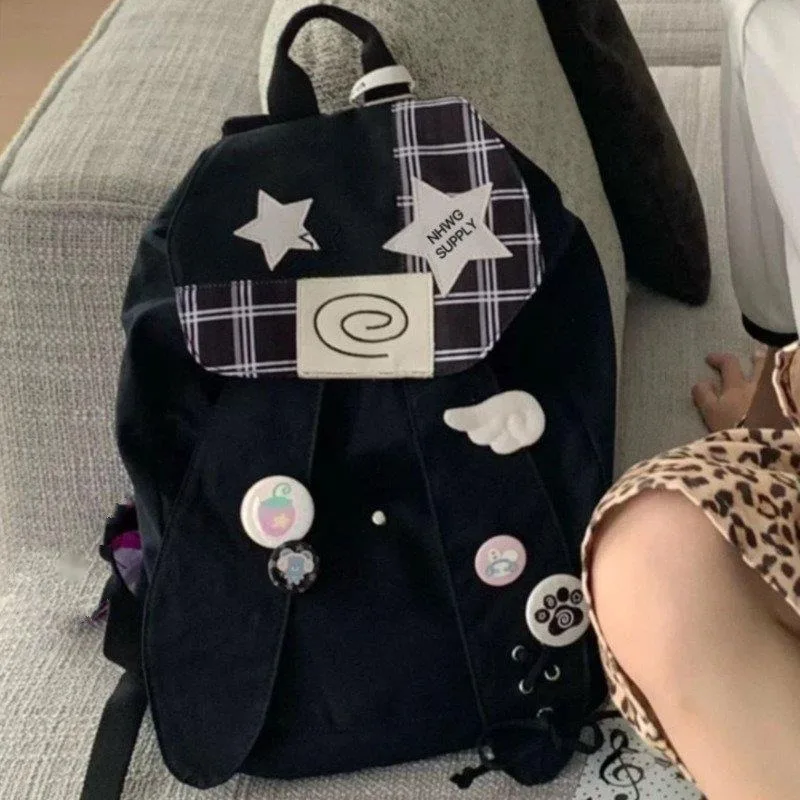 Checkered Backpack Women Y2k Large Capacity Soft Canvas Black Gray Covered Type Drawstring Drawstring Travel Commuting Backpack
Checkered Backpack Women Y2k Large Capacity Soft Canvas Black Gray Covered Type Drawstring Drawstring Travel Commuting Backpack