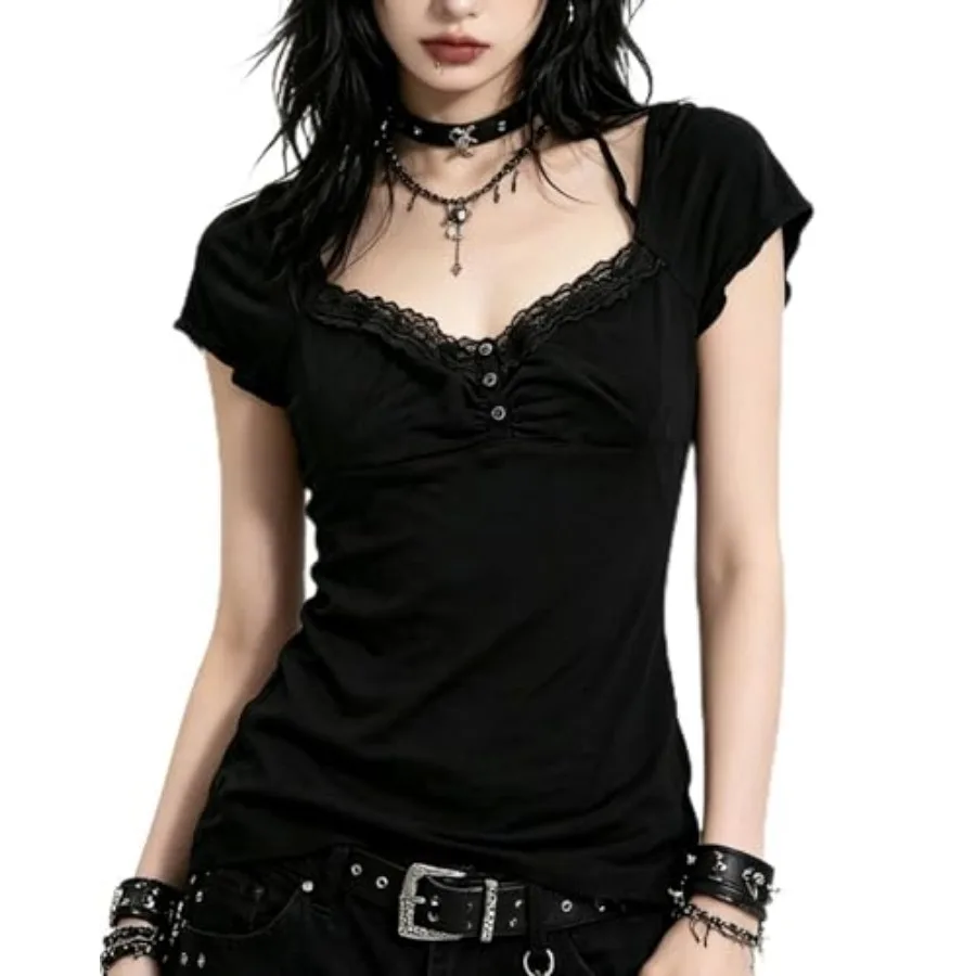 Chvity Y2k Fairy Grunge Shirts Short Sleeve Emo Goth Shirt Summer 2000s Lace Coquette Going Out Tops Teen Girls Babydoll Tops
Chvity Y2k Fairy Grunge Shirts Short Sleeve Emo Goth Shirt Summer 2000s Lace Coquette Going Out Tops Teen Girls Babydoll Tops