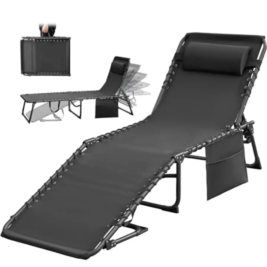 Chaise Lounge Folding Tanning Chair with 5 Position Adjustable Back Detachable Pillow and Pocket Outside Pool Beach Sunbathing
Chaise Lounge Folding Tanning Chair with 5 Position Adjustable Back Detachable Pillow and Pocket Outside Pool Beach Sunbathing