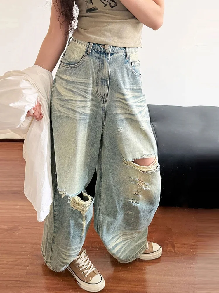 Retro American Street Style Women's Jeans Distressed Loose Fit Lazy Sensation Long Pants High Waist Pure Color Outdoor Wear
Retro American Street Style Women's Jeans Distressed Loose Fit Lazy Sensation Long Pants High Waist Pure Color Outdoor Wear