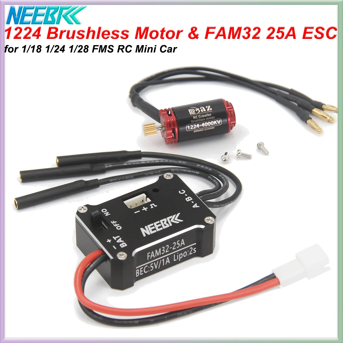 NEEBRC 1224 4000/5000KV Бесщеточный двигатель FAM32 25A ESC для 1/18/ 1/24 1/28 FMS SCX24 FCX24 FCX24M RC Гусеничный автомобиль Обновление деталей
NEEBRC 1224 4000/5000KV Бесщеточный двигатель FAM32 25A ESC для 1/18/ 1/24 1/28 FMS SCX24 FCX24 FCX24M RC Гусеничный автомобиль Обновление деталей