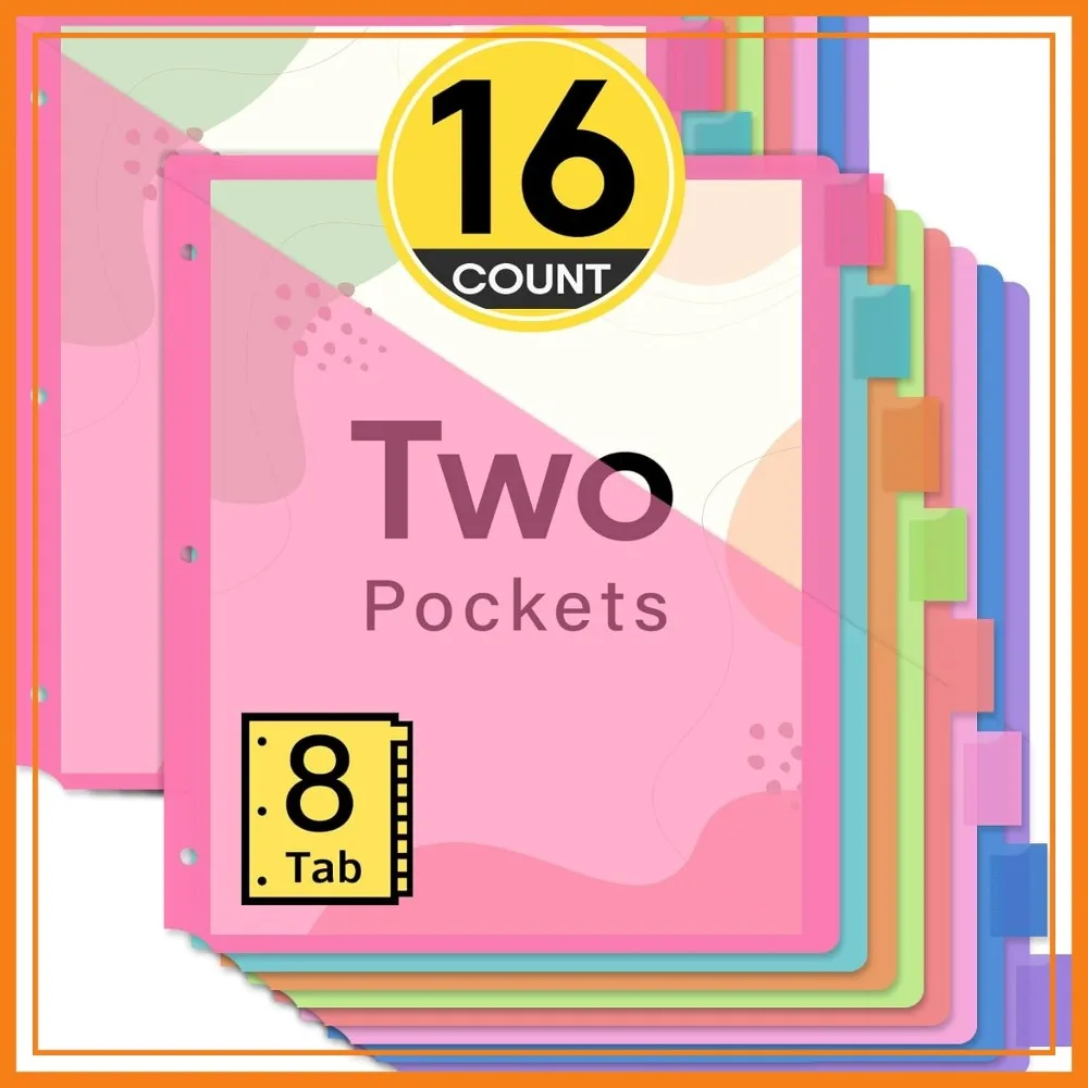 16 Dividers for 3 Ring Binder, 8 Tabs with 2 Pockets, Plastic Index Dividers, Bright Colors, Office School Supplies
16 Dividers for 3 Ring Binder, 8 Tabs with 2 Pockets, Plastic Index Dividers, Bright Colors, Office School Supplies