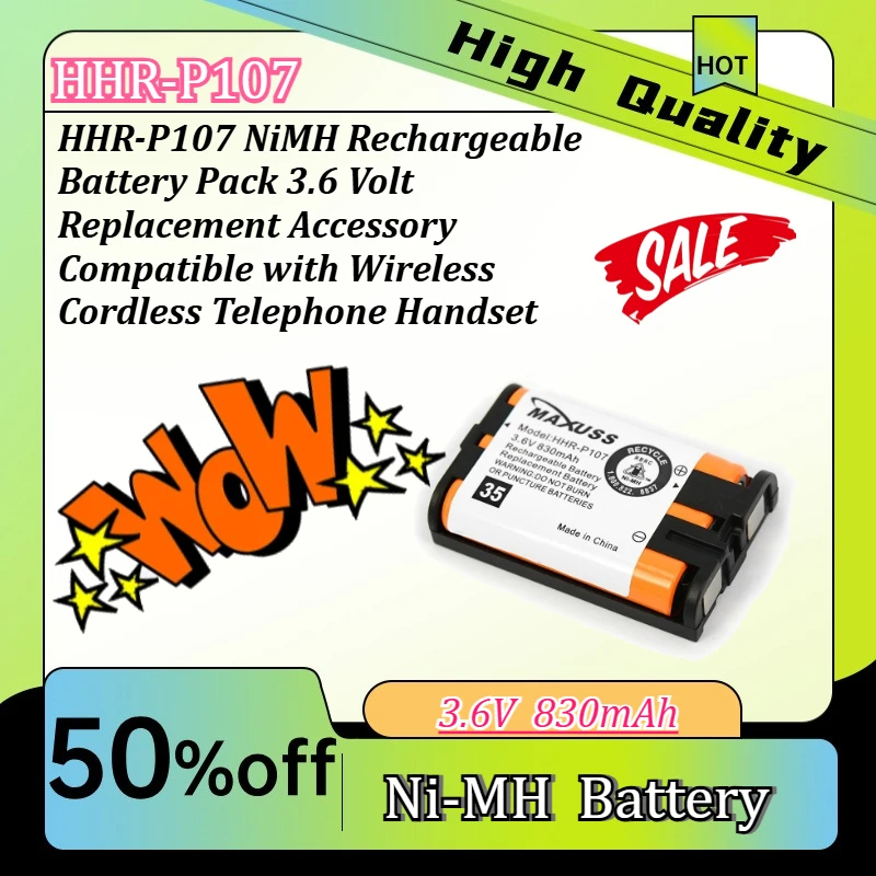 HHR-P107 830mAh NiMH Rechargeable Battery Pack Replacement Accessory Compatible with Wireless Cordless Telephone Handset
HHR-P107 830mAh NiMH Rechargeable Battery Pack Replacement Accessory Compatible with Wireless Cordless Telephone Handset