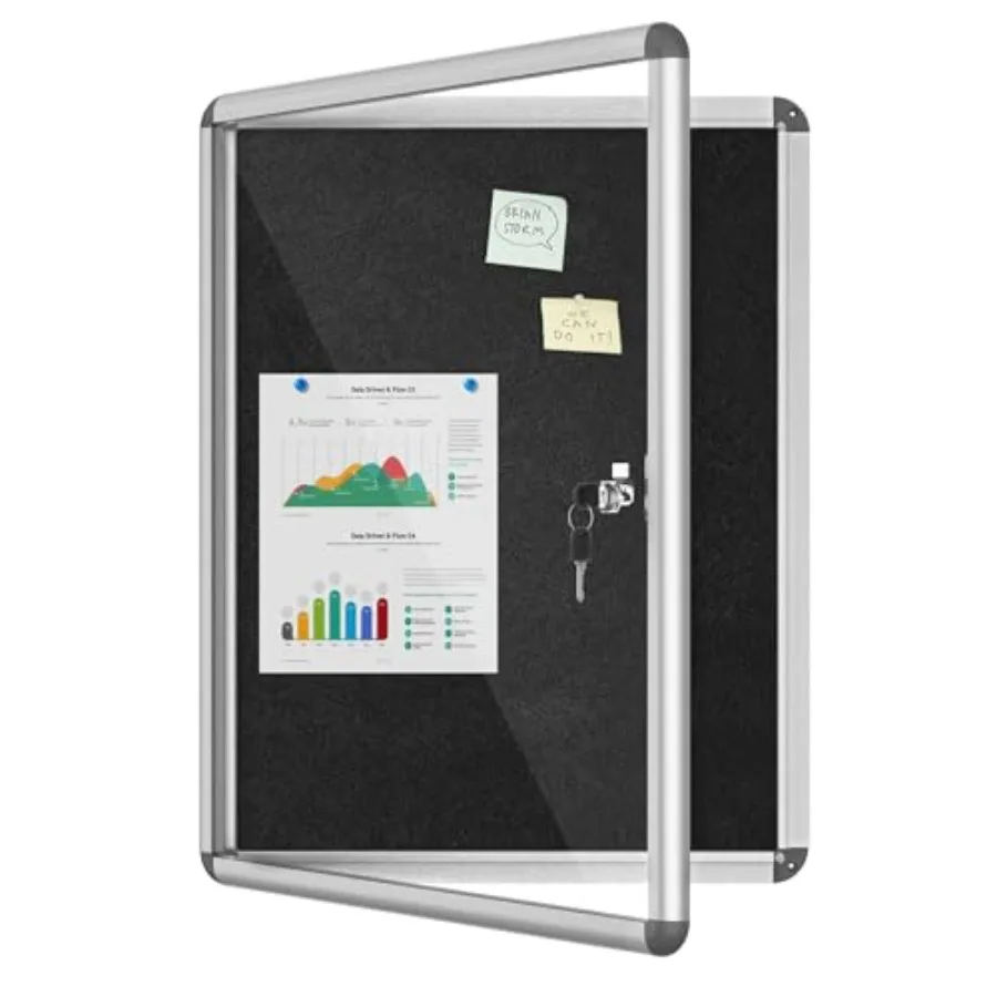 26"x20" Enclosed Bulletin Board Lockable Weather-Resistant Aluminum Cork Noticeboard for School and Office Silver Frame w/Black
26"x20" Enclosed Bulletin Board Lockable Weather-Resistant Aluminum Cork Noticeboard for School and Office Silver Frame w/Black