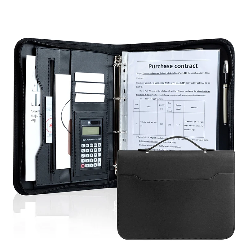 Black Superior Vegan Business Portfolio with Zipper – Presentation Slot, Solar Calculator, Card Storage, Writing Pad
Black Superior Vegan Business Portfolio with Zipper – Presentation Slot, Solar Calculator, Card Storage, Writing Pad