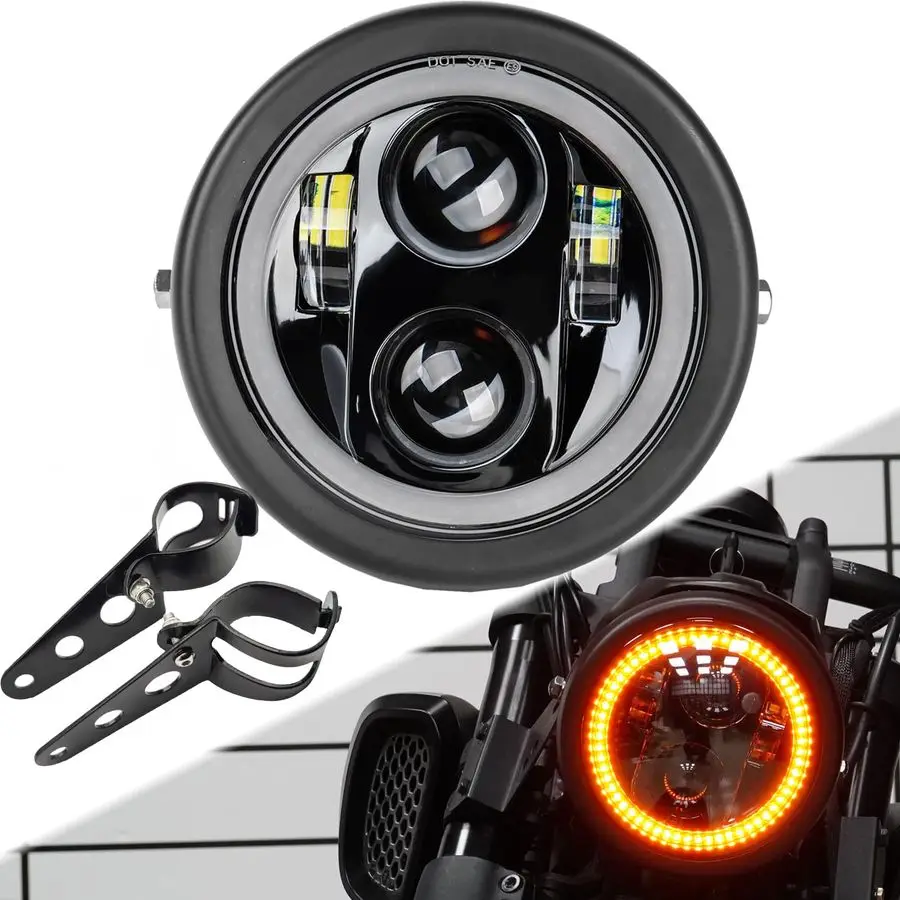 53 4 Black Motorcycle Headlight Smoked Amber Halo DRL with Matte Black Housing Bucket 3240mm Fork Tube Side Mount Brackets Compa
53 4 Black Motorcycle Headlight Smoked Amber Halo DRL with Matte Black Housing Bucket 3240mm Fork Tube Side Mount Brackets Compa