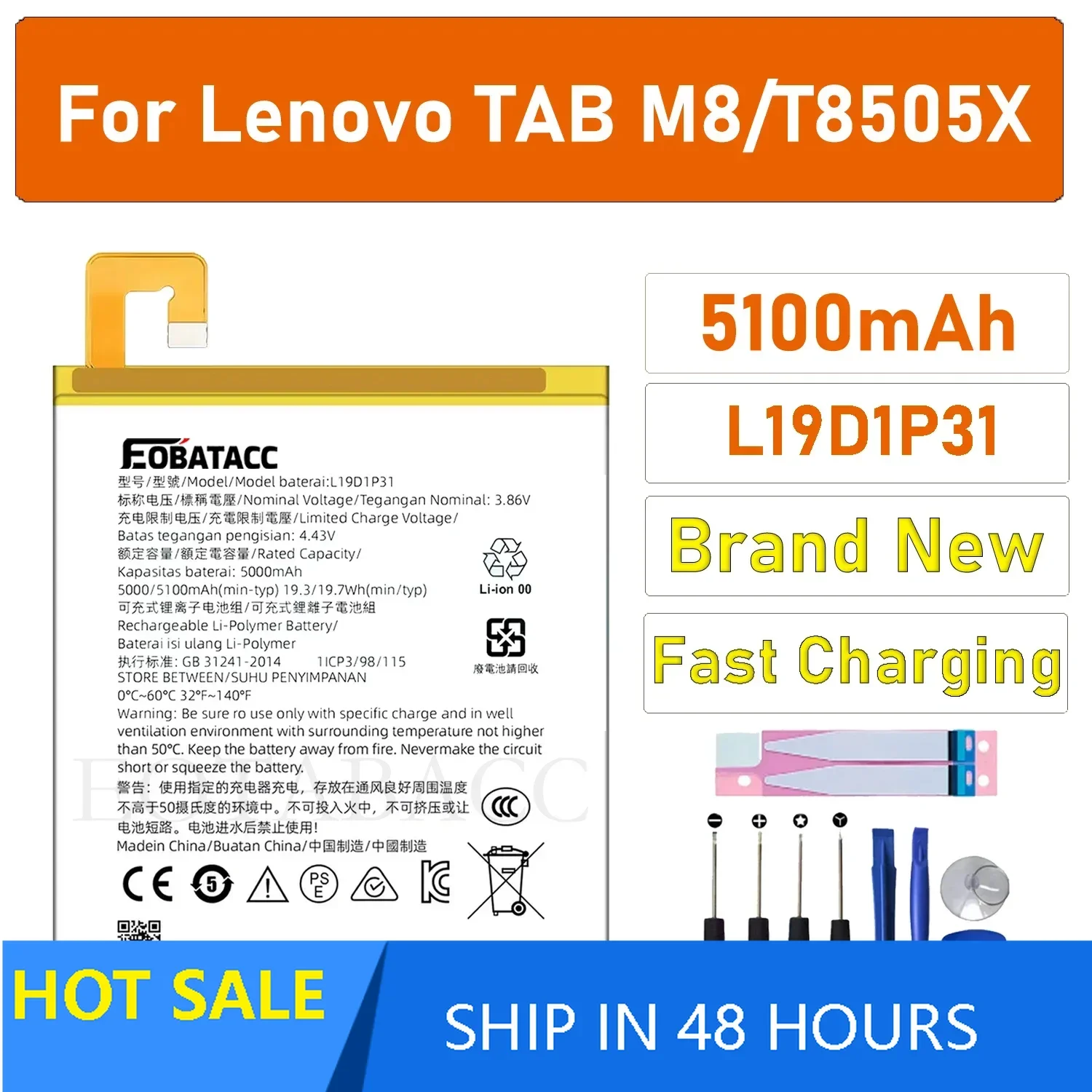 Новый 100% оригинальный высококачественный запасной аккумулятор для телефона L19D1P31 5100 мАч для Lenovo Tab M8 TB-8705F/N/M TB-8505F/N/M 
Новый 100% оригинальный высококачественный запасной аккумулятор для телефона L19D1P31 5100 мАч для Lenovo Tab M8 TB-8705F/N/M TB-8505F/N/M