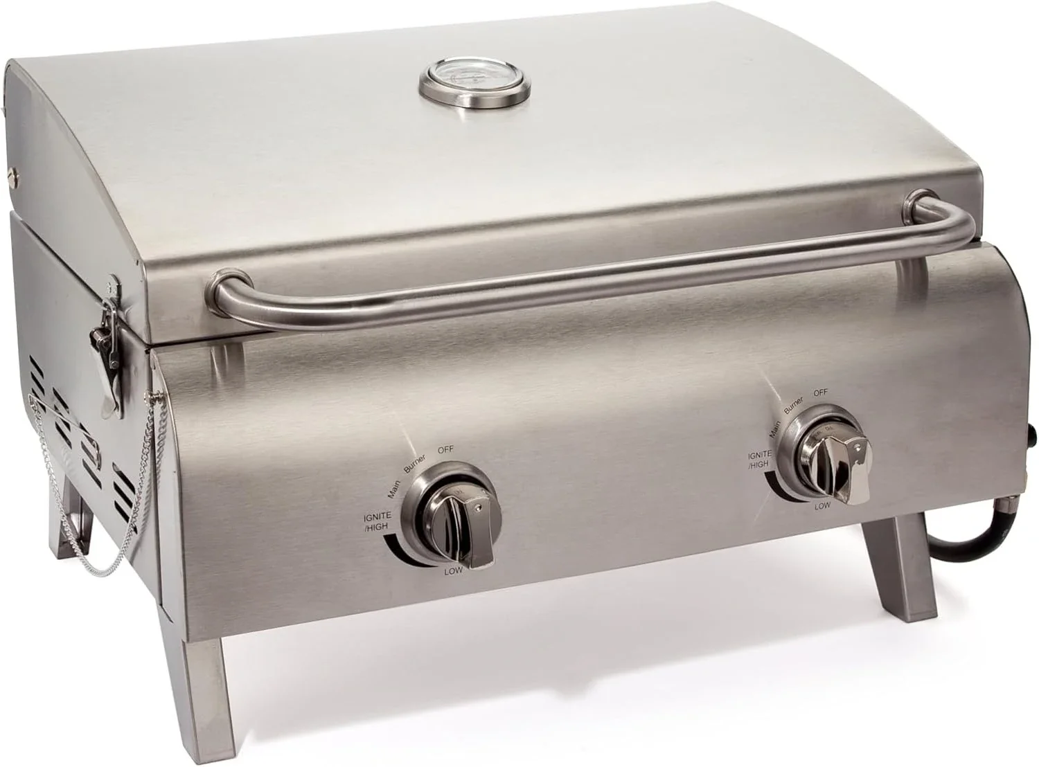 Chef's Style Tabletop Portable Propane Gas Grill with Dual Burners (20,000 BTUs Total), Twist-Start Ignition Stainless Steel BBQ
Chef's Style Tabletop Portable Propane Gas Grill with Dual Burners (20,000 BTUs Total), Twist-Start Ignition Stainless Steel BBQ