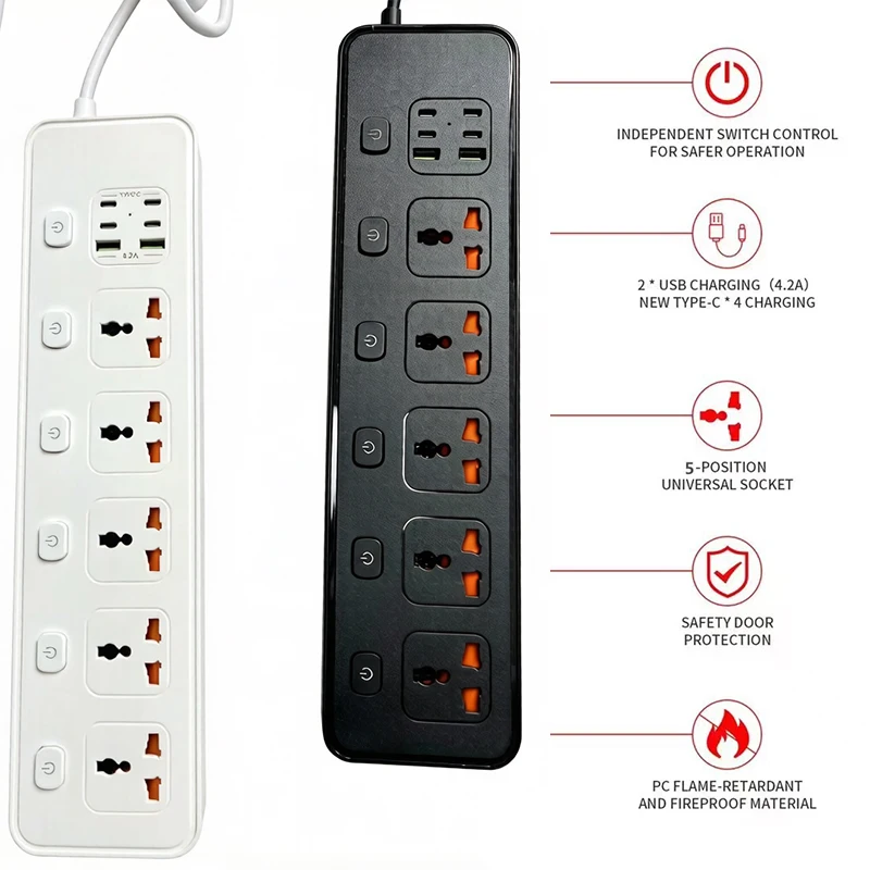 Universal Power Strip Socket UK EU US AU Plug PD Surge Protector Power Cord Extension Sockets 5 * AC Outlets+4 * USB-A+2 * USB-C
Universal Power Strip Socket UK EU US AU Plug PD Surge Protector Power Cord Extension Sockets 5 * AC Outlets+4 * USB-A+2 * USB-C