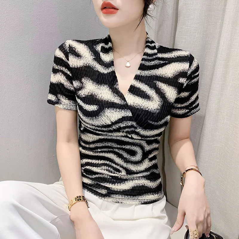 #5677 Summer Tie Dye Mesh T Shirt Short Sleeve Slim Vintage Office Wrap T-shirt Female Sexy Skinny Short Women's T Shirt V-neck
#5677 Summer Tie Dye Mesh T Shirt Short Sleeve Slim Vintage Office Wrap T-shirt Female Sexy Skinny Short Women's T Shirt V-neck